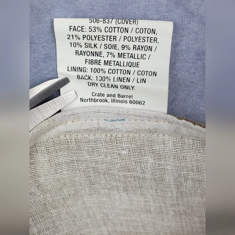 Crate &‎ Barrel Marriba Decorative Pillow 20” square Cotton Linen Silk